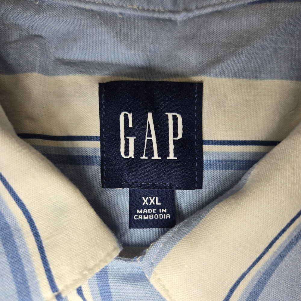 Gap Linen Camp Shirt Mens 2XL Blue Stripe Button Up Short Sleeve Casual XXL - Picture 4 of 9